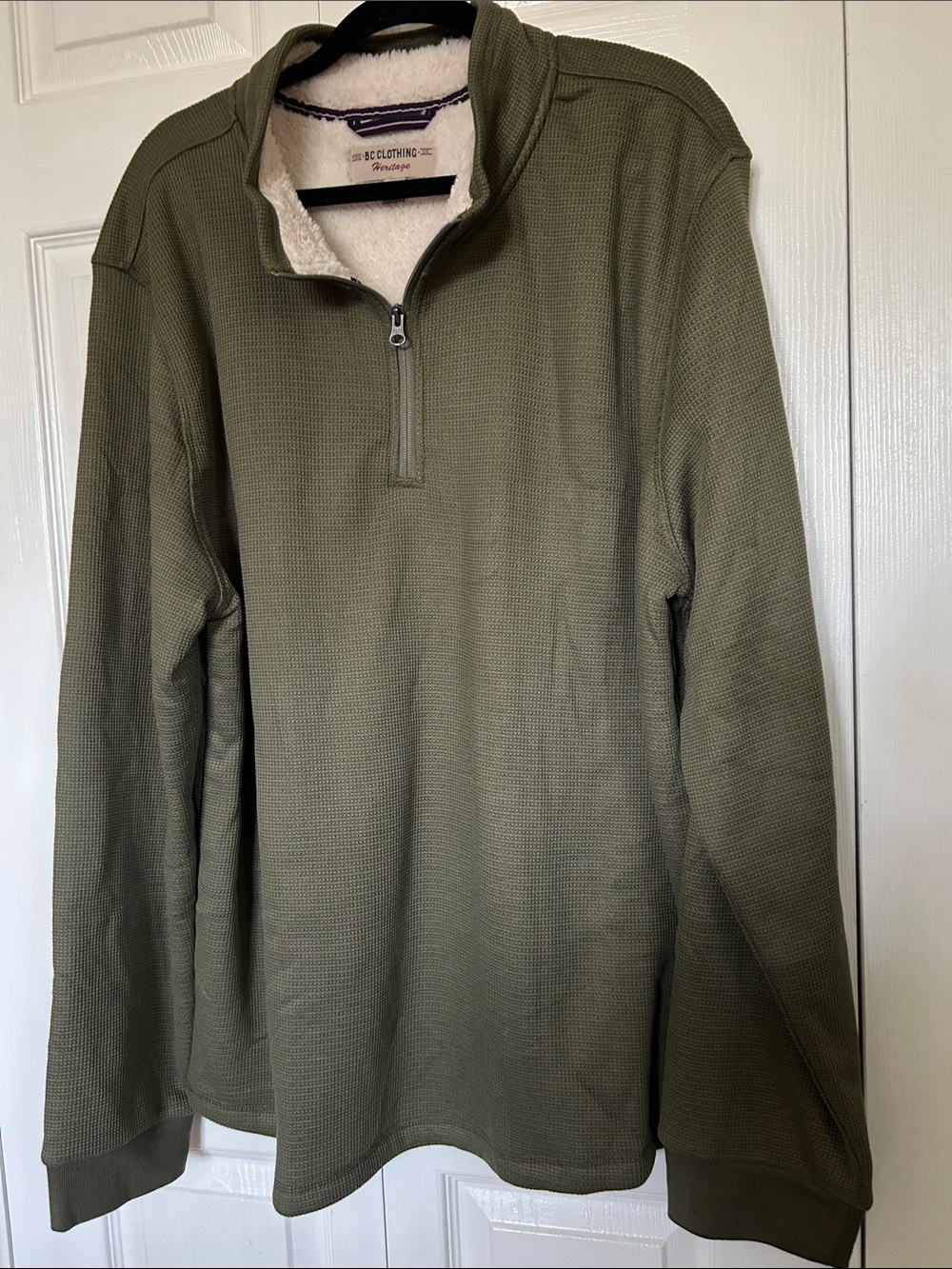 Men's Olive Quarter-Zip Sherpa-Lined Pullover